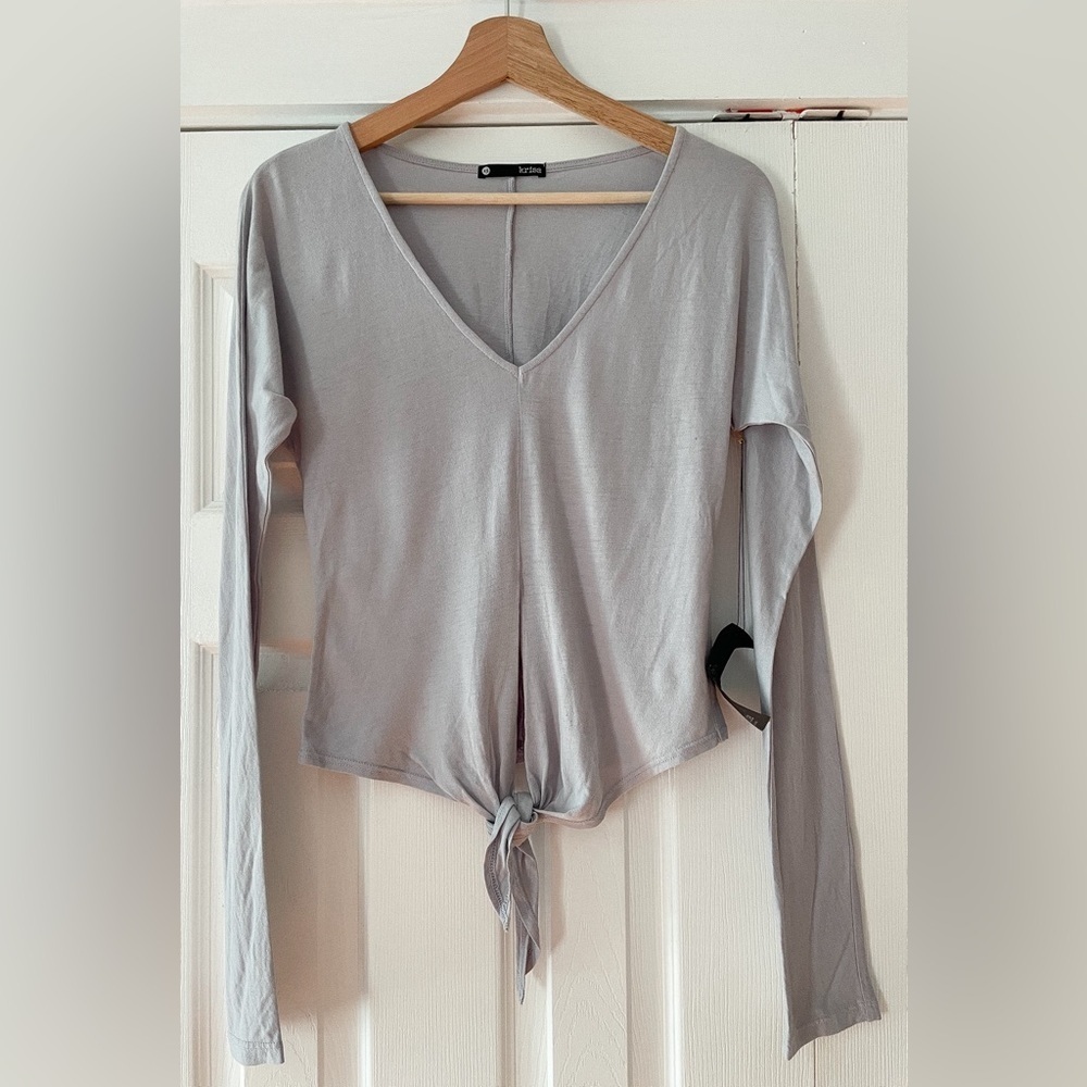 Krisa Long‎ Sleeve Tie Tee Size XS New With Tags Light Grey Revolve